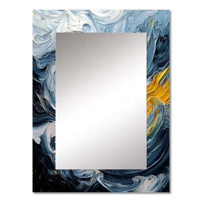 Yellow And Grey Ink Oceanic Waves I - Abstract Painting Large Wall Mirror, Yellow Unique Mirror, Printed Metal Art