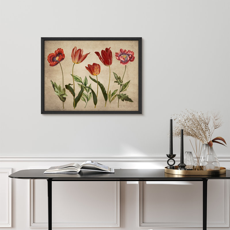 "Fleurs rouges rustiques, impression encadrée, affiches, petit art mural de salle de bain", Naturel, H 12 po x l 16 po