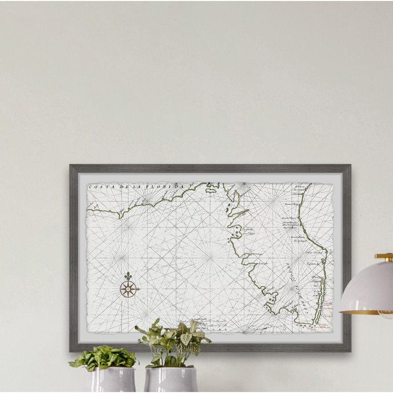 Vintage Map of Florida 1639 - Reproduction d'art graphique sur papier encadré, H 24 po x l 36 po x P 1,5 po