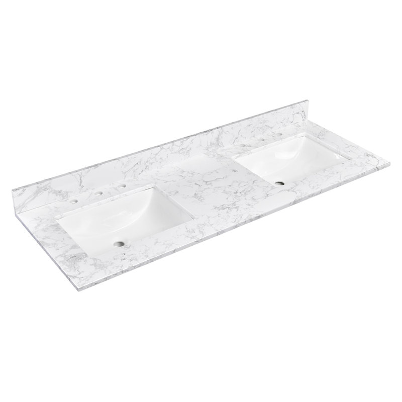 Plateau de meuble-lavabo double 60 po en pierre reconstituée avec lavabo