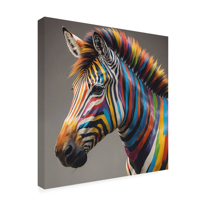 Art sur toile «Zèbre coloré» 1 par bolologia bolologien, H 14 po x l 14 po