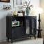 Buffet en bois massif noir et verre trempé