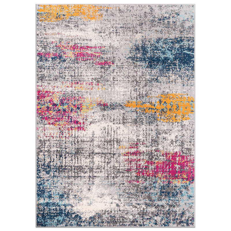 Raimunda Abstract Performance Gray/Pink/Ivory Multi Rug, Rectangle 5' x 7'