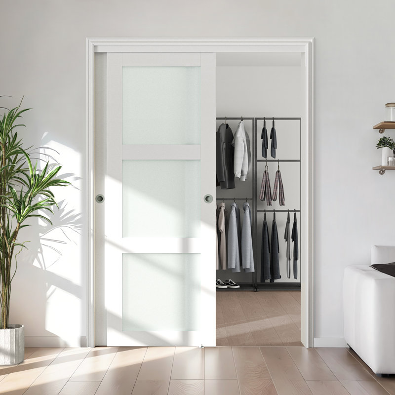 Frosted Glass Sliding Closet Doors With Installation Hardware Kit, 60" x 80"