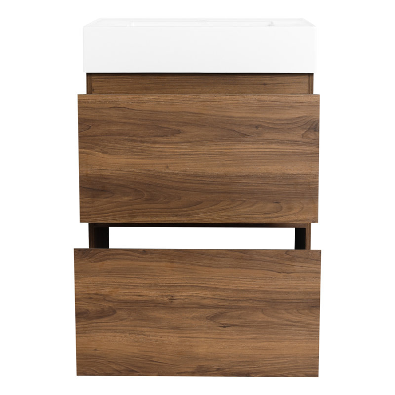 Meuble-lavabo de salle de bain 24 po avec lavabo simple et tiroirs doubles, Brun, 24"