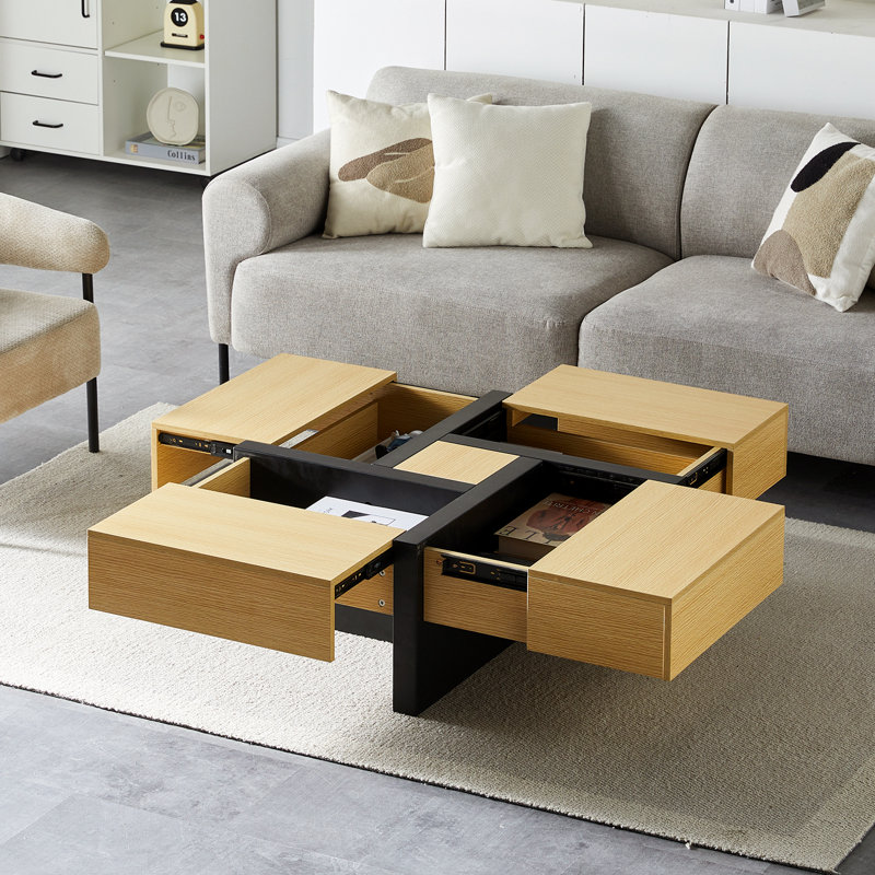 Coffee Table with Storage, Oak Wood