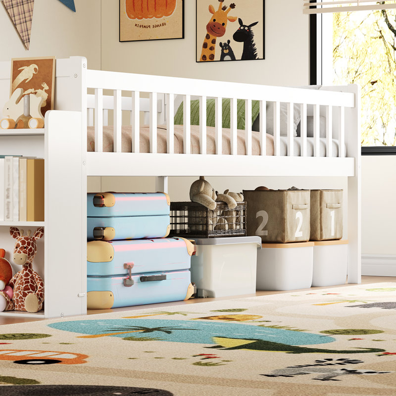 Structure de lit simple avec rangement, avec glissières de sécurité et plateforme, lit de taille blanche, sans sommier, assemblage robuste, tablette de cadre de 85,4 x 41,9 x 34,1 pouces, taille, capacité de 350 lb