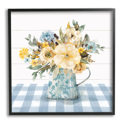 «Country Blooms On Plaid» encadré sur bois par Carol Robinson