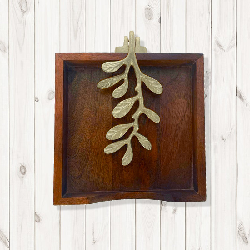 Porte-serviettes de table en bois rustique avec bras en feuille d'or - Décoration de table de Noël élégante et cadeau des Fêtes