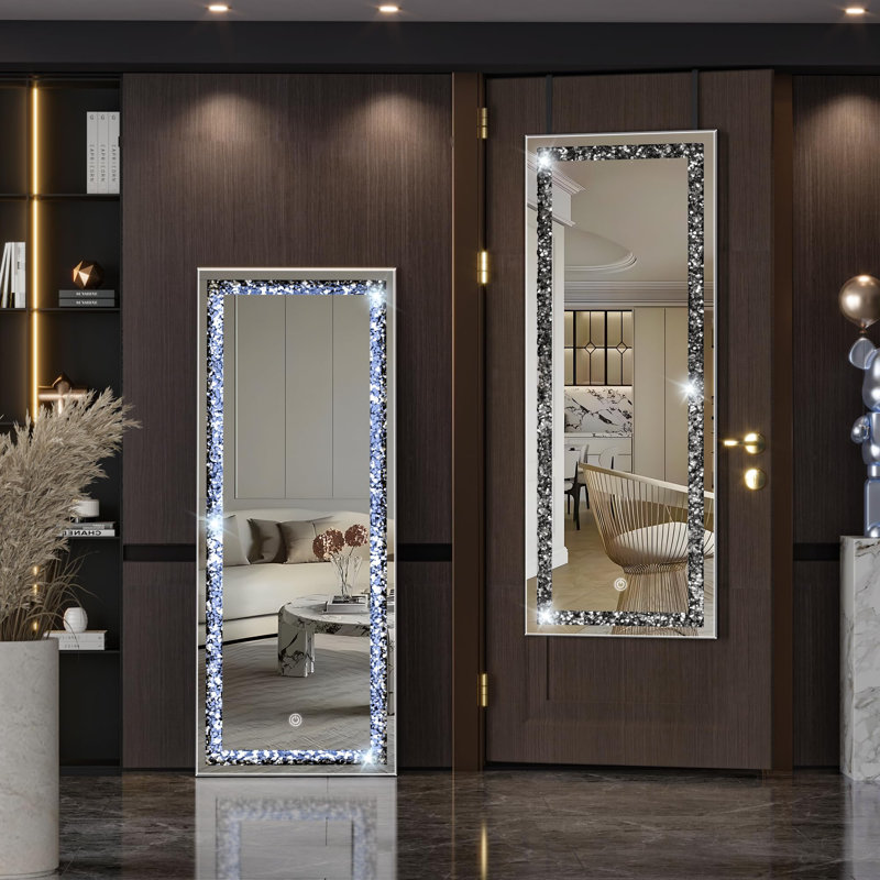 Full Length Mirror with Lights and Crystal Crush Diamond Over The Door,Wall mirror with 3-Year Warranty