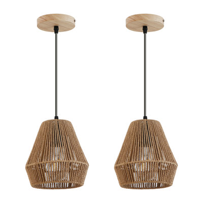 7.09 in. 2 Pack Boho Mini Rattan Pendant Light