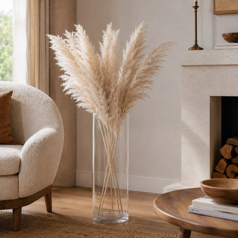 Tall Glass Flower Vase - Decorative Bouquet Display Centrepiece, 45cm / Wide Cylinder