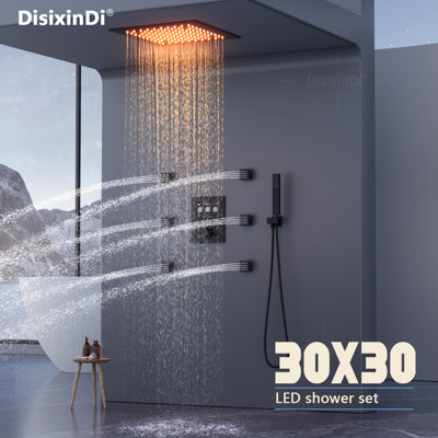 Thermostatic Rain Shower System Set with 12 Inch Rainfall Ceiling Shower Head