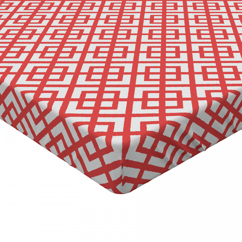 Red and White Geometric Microfiber Twin XL Fitted Sheet