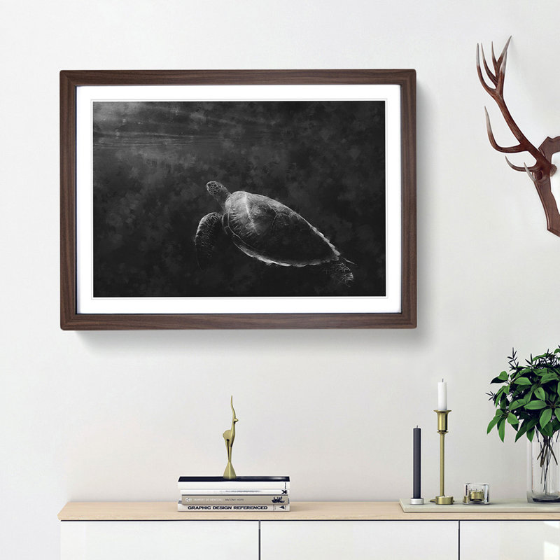 Sea Turtle - Picture Frame Painting Print, Walnut Framed, 33cm H x 45cm W x 2cm D
