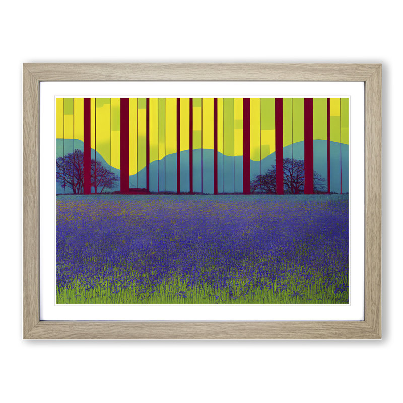 Abstract Bluebell Field - Single Picture Frame Print, 46cm H x 64cm W x 2cm D, Oak