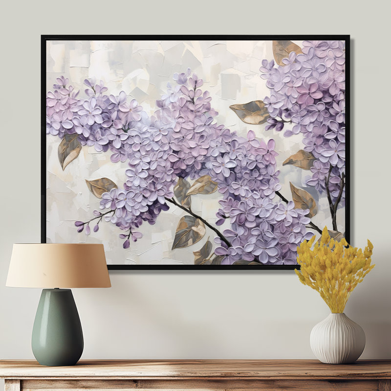 «Beautiful Lilac Dreamscape I», art mural lilas, H 24 po x l 32 po x P 1 po, Cadre flottant noir