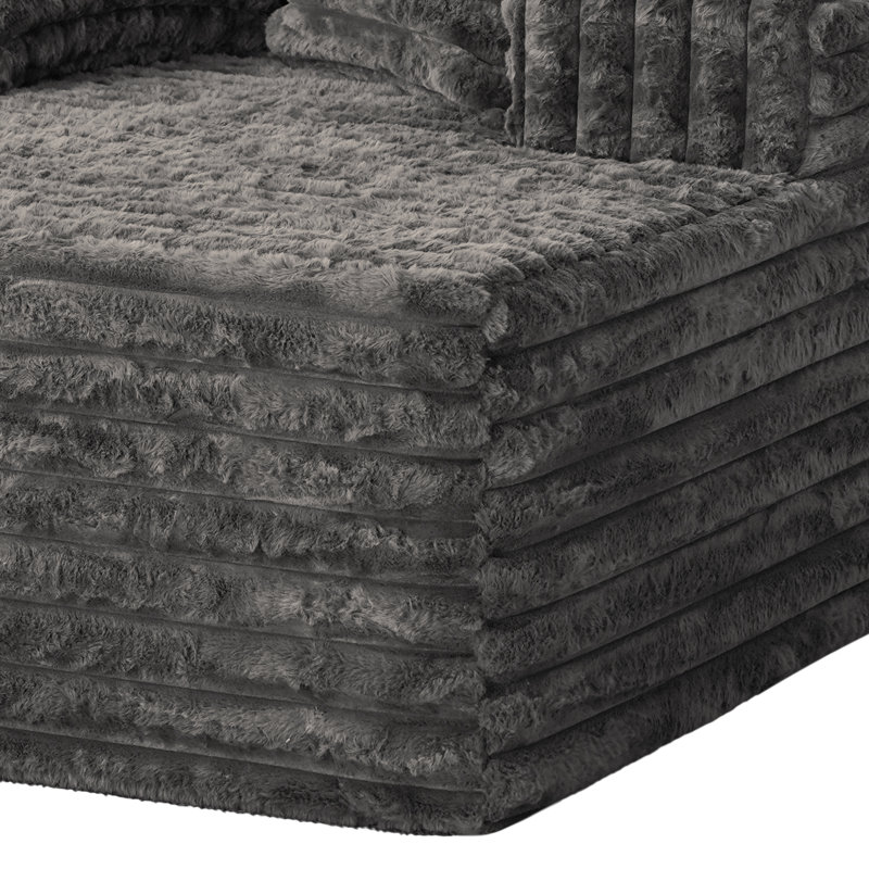 Chaise longue rembourrée en velours côtelé Compression, Gris