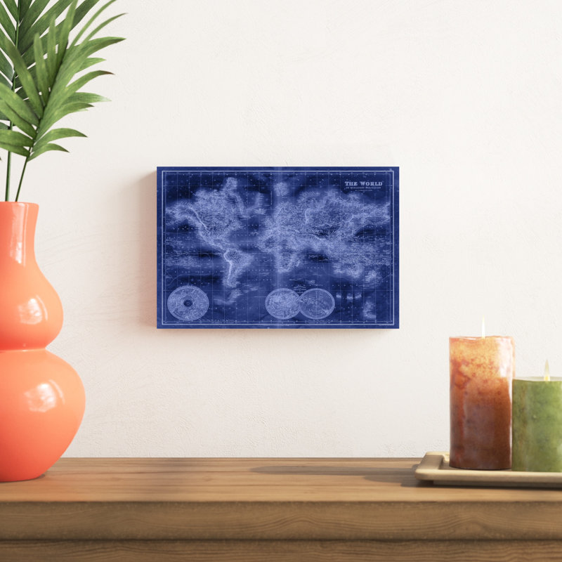 «Indigo World Map», impression sur toile, H 8 po x l 12 po