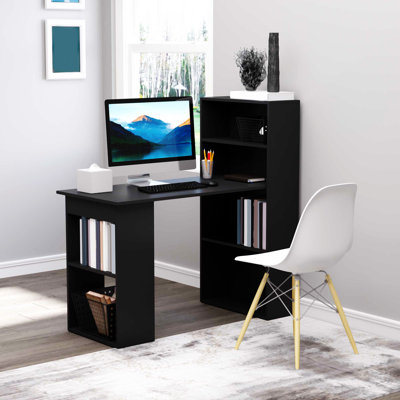 Ternes 47" Writing Table with Bookshelf, Desk with 6-Tier Storage Shelves
