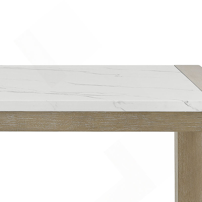 Table de salle à manger rectangulaire 66 po avec plateau en faux marbre blanc et finition chêne clair