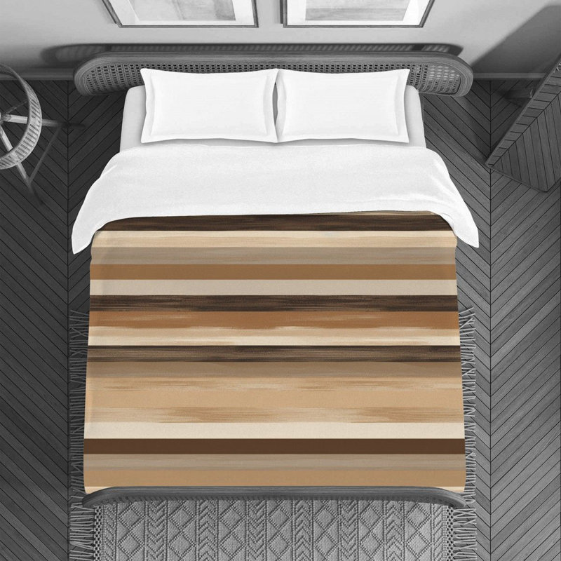 Literie à motif cachemire, Housse de couette pour lit simple, Brun / beige rayé 1