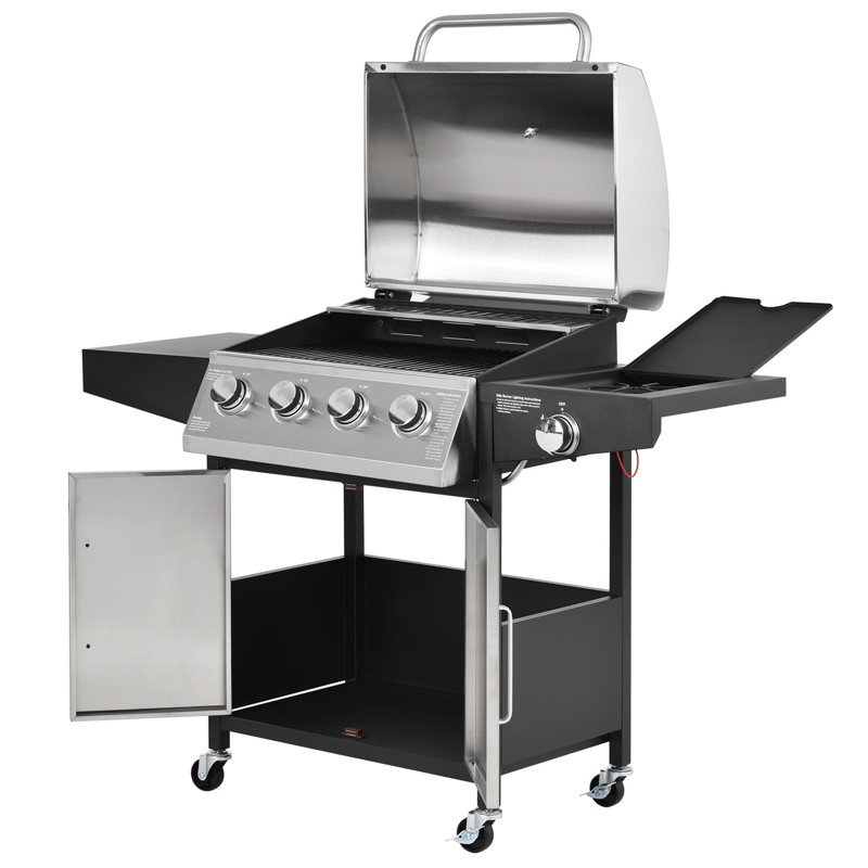 Abryl Dakota Fields 4 - Burner Countertop Natural Gas 9900 BTU BTU Gas Grill with Side Burner and Cabinet