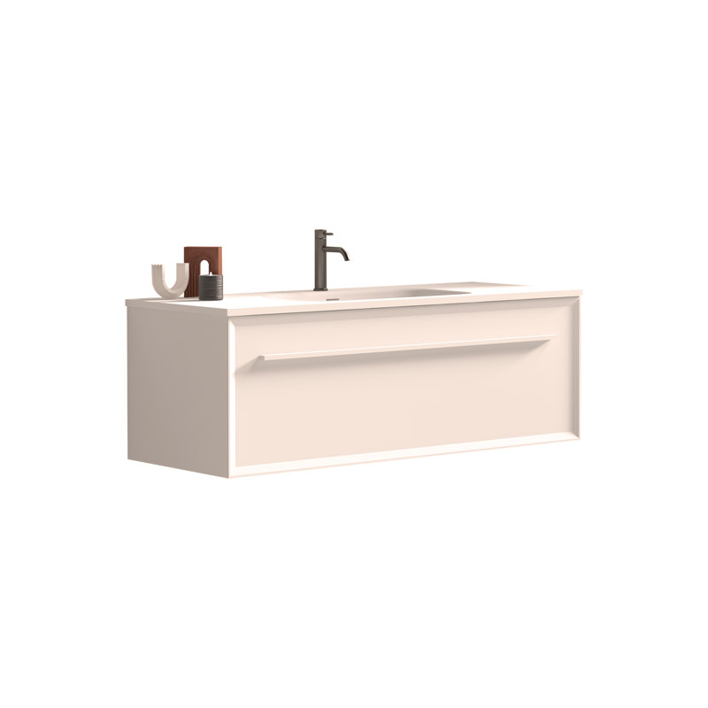 48" Matt Snow Bathroom Vanity with Solid Surface Sink, Wall Mounted Floating Bathroom Vanity