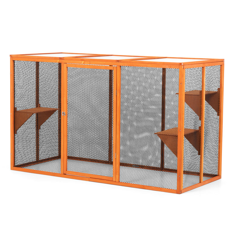 3 plateformes de saut amovibles avec toit imperméable - Toit de volière orange et planches rebondissantes