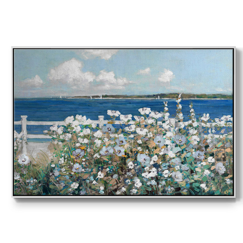 Jardin Bayside, Toile avec cadre blanc, 27" H x 41" W x 2" D