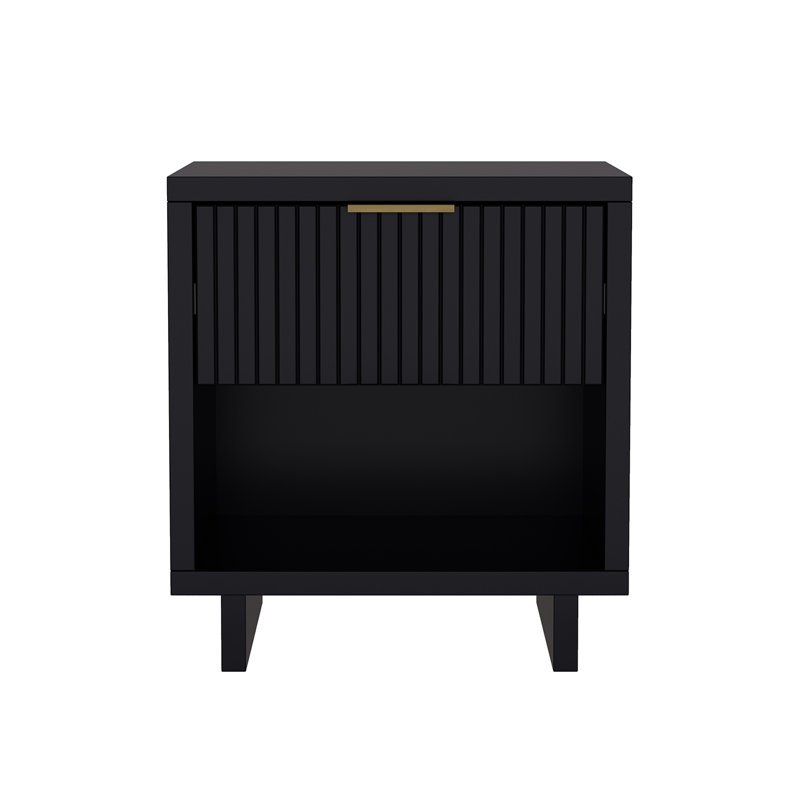Elara 18" Contemporary 1-Drawer Solid Wood Nightstand in Black, Black