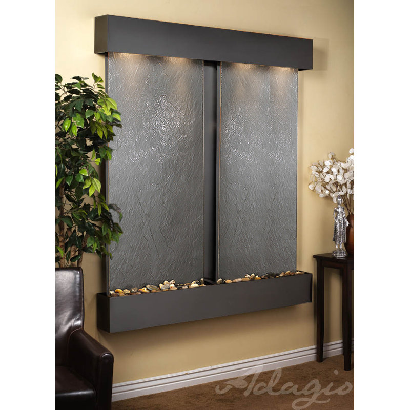 Cottonwood Falls Fountain with Light, Blackened Copper, Black Feather, Square