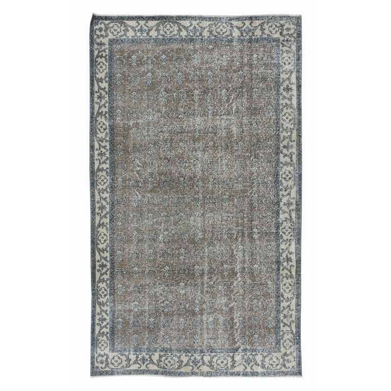 Tapis turc fait à la main 5 x 8,4 pi, tapis floral moderne, revêtement de sol recyclé