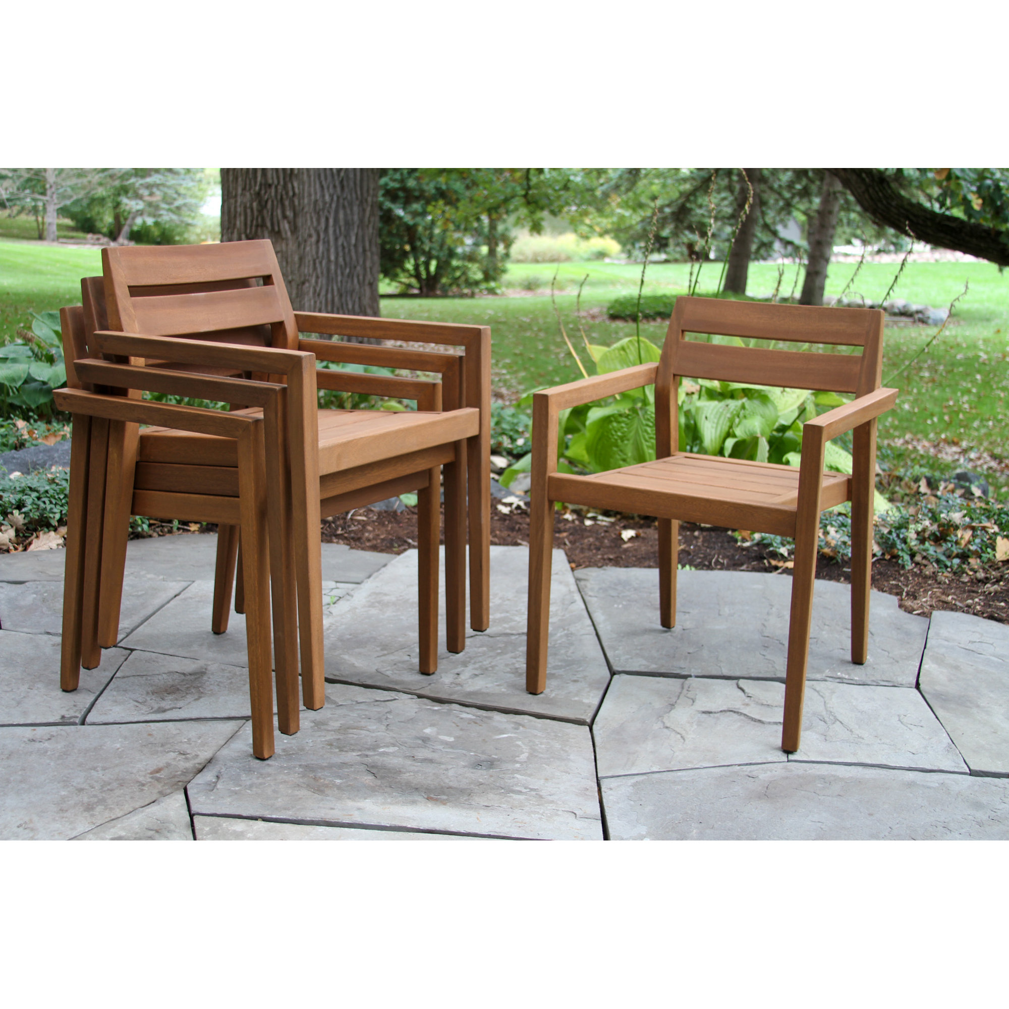 Kinsler Eucalyptus Outdoor Stackable Dining Armchair, Brown
