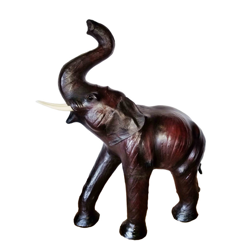 Hillenbrand Leather Elephant, 12" H x 12" W x 4" D, Mahogany, Paper Mache