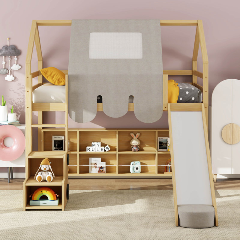 Structure de lit avec tente Armelia, Naturel / Beige, Lit simple