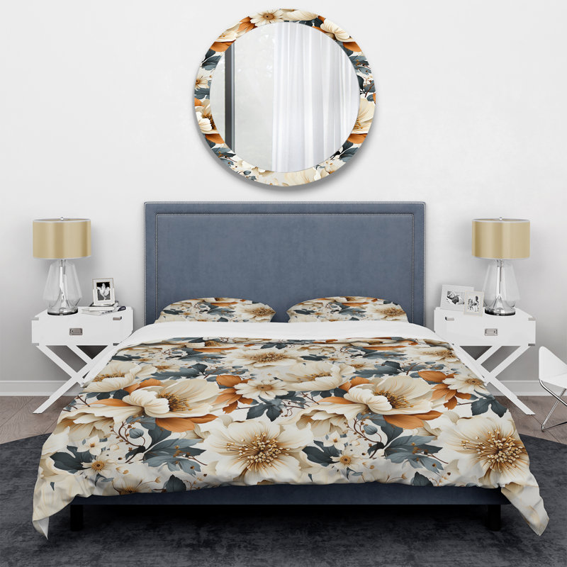Ensemble de housse de couette à motif floral orange élégant rustique orange IV
