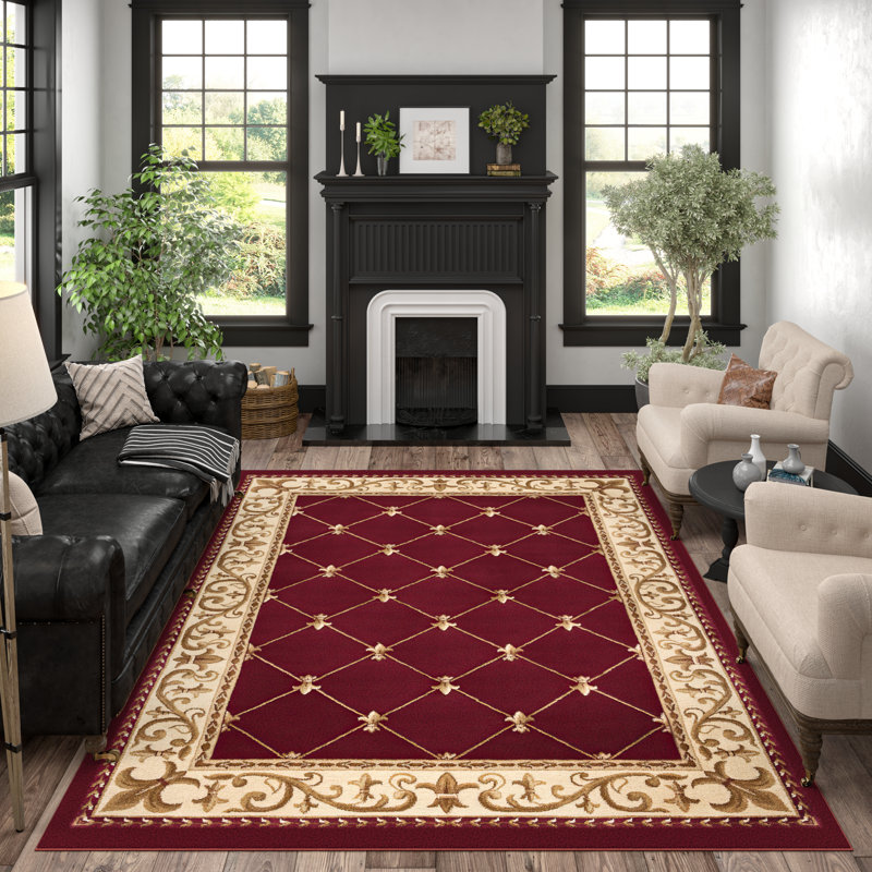 Tapis oriental rouge / beige / or Clarence, Rectangle 6 pi 7 po x 9 pi 6 po