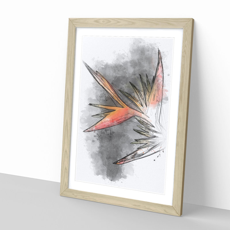Orange and Red Bird of Paradise - Picture Frame Painting Print, Oak Framed, 45cm H x 33cm W x 2cm D