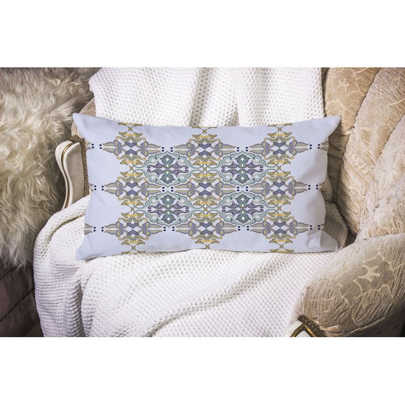 Floral Elegance  Rectangular Throw Pillow, Blue/Yellow