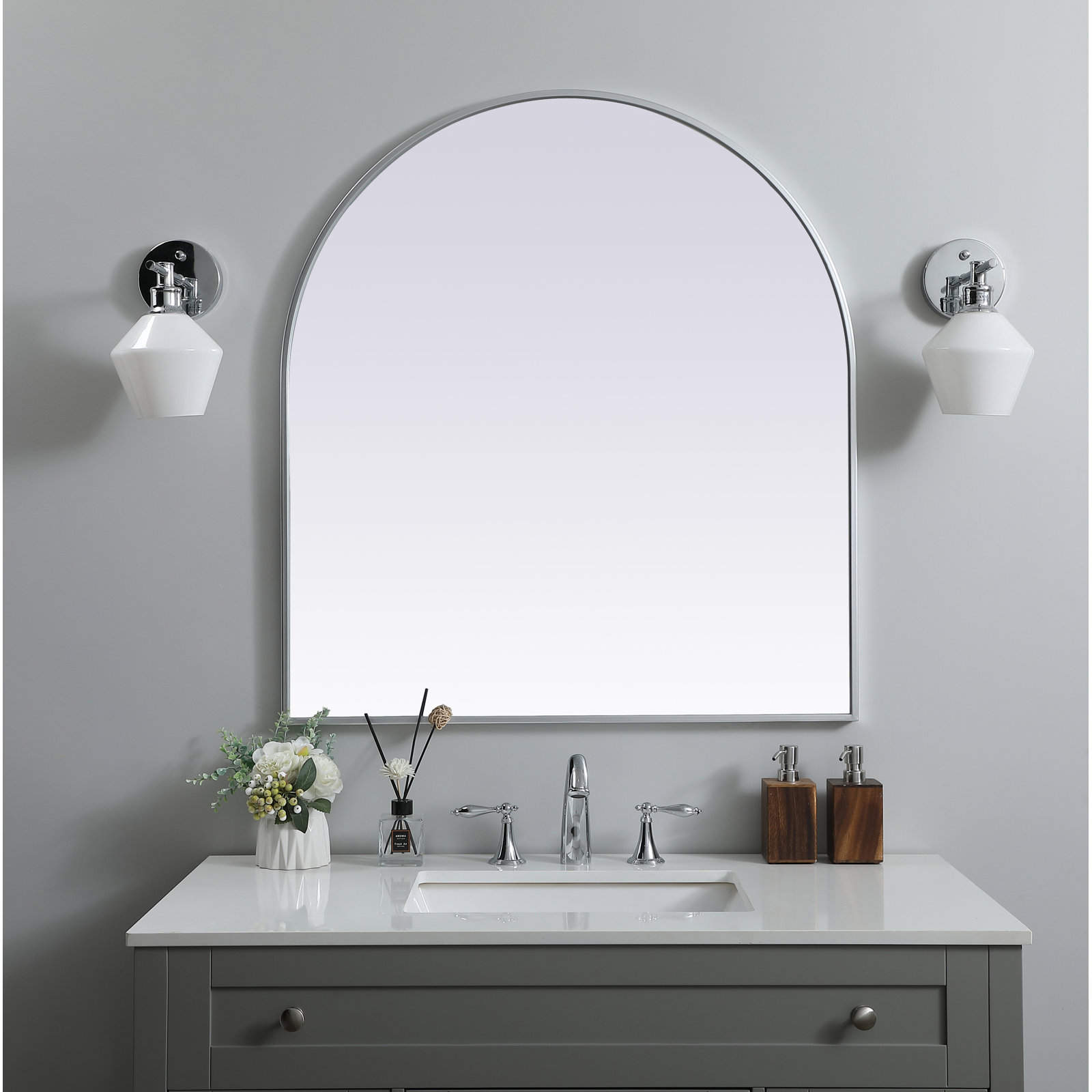 Sabine Metal Arch Wall Mirror, Silver, 36" x 33"