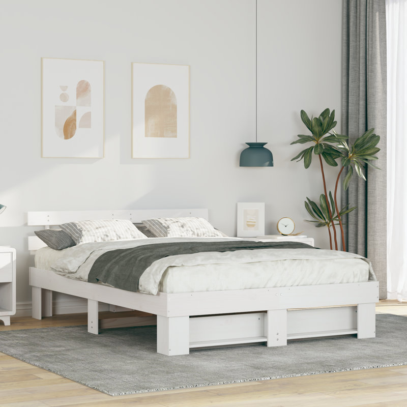 Solid Wood Bed Frame, European Double (140 x 200 cm), White