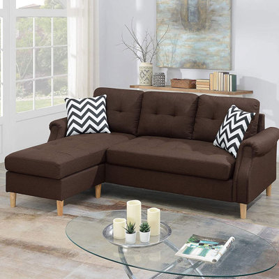 Living Room Corner Sectional Dark Coffee Polyfiber Chaise Sofa Reversible Sectional
