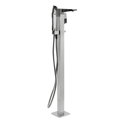Robinet de baignoire autoportable à fixation au plancher à poignée simple avec douche à main