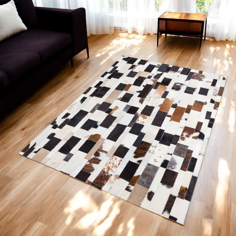 Tapis en peau de vache à motif brique_7,83 po x 10 pi, Rectangle 7 pi 10 po x 10 pi