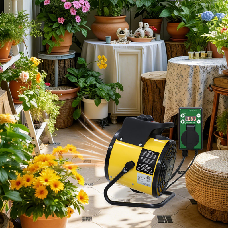 Greenhouse Heater with Thermostat, 1500W Electric Space Heater with Overheat Protection, Yellow