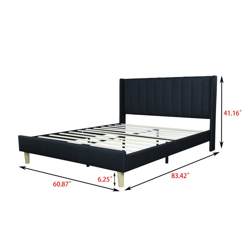 Upholstered Wingback Bed, Queen, Black