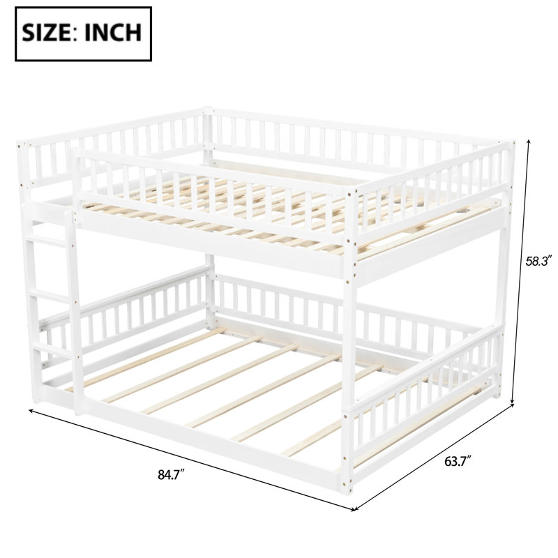 Lit superposé grand sur grand avec échelle et garde-corps - Lit superposé en bois de pin peu encombrant pour enfants et adolescents, blanc