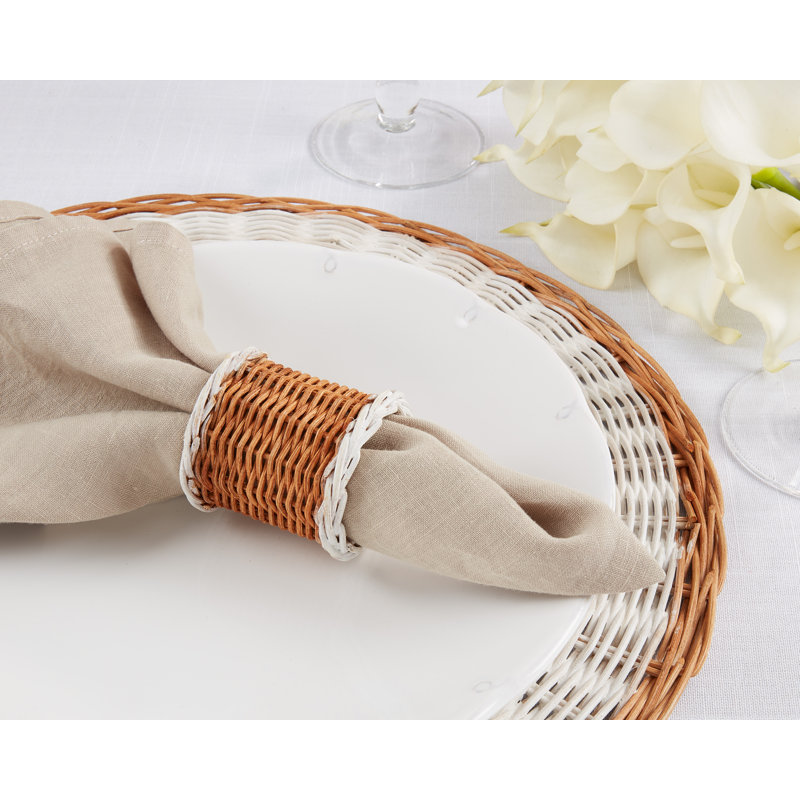 Natural Elegance Two-Tone Rattan Napkin Rings, Caramel - Set of 4