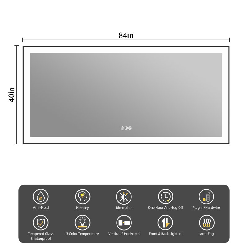 Miroir de salle de bain Lunara, 84 po x 40 po